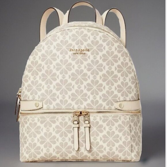 New Kate Spade Spade Flower Coated Canvas Medium Backpack Parchment Multi - Picture 1 of 7